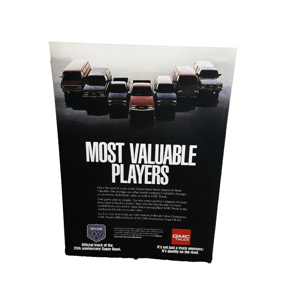 1991 GMC Truck Ad Most Valuable Players Super Bowl XXV Vintage Print